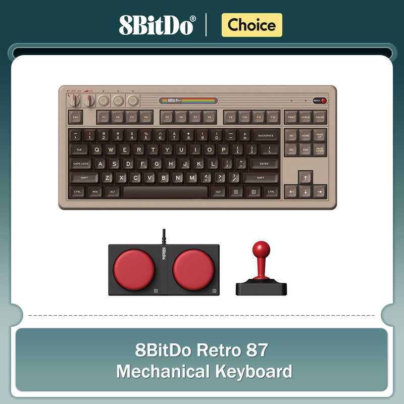 Gaming Keyboard Hot Swappable - 8BitDo レトロメカニカルキーボード、BT/2.4G/USB-C ホットスワップ可能ゲーミングキーボード、87 キー、デュアルスーパープログラム可能ボタン