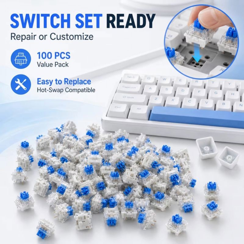 Keyboard Gaming Blue Switch - DT21 100個 DIYメカニカルキーボードスイッチ、ブルータクタイルクリックタイプ 3ピン 防塵仕様 ゲーミングキーボードアクセサリー用